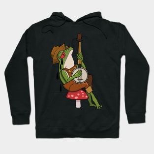 Tattoo Art Sad Frog on toadstool with banjo Hoodie